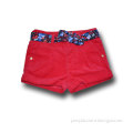 red corduroy girls shorts with floral belt